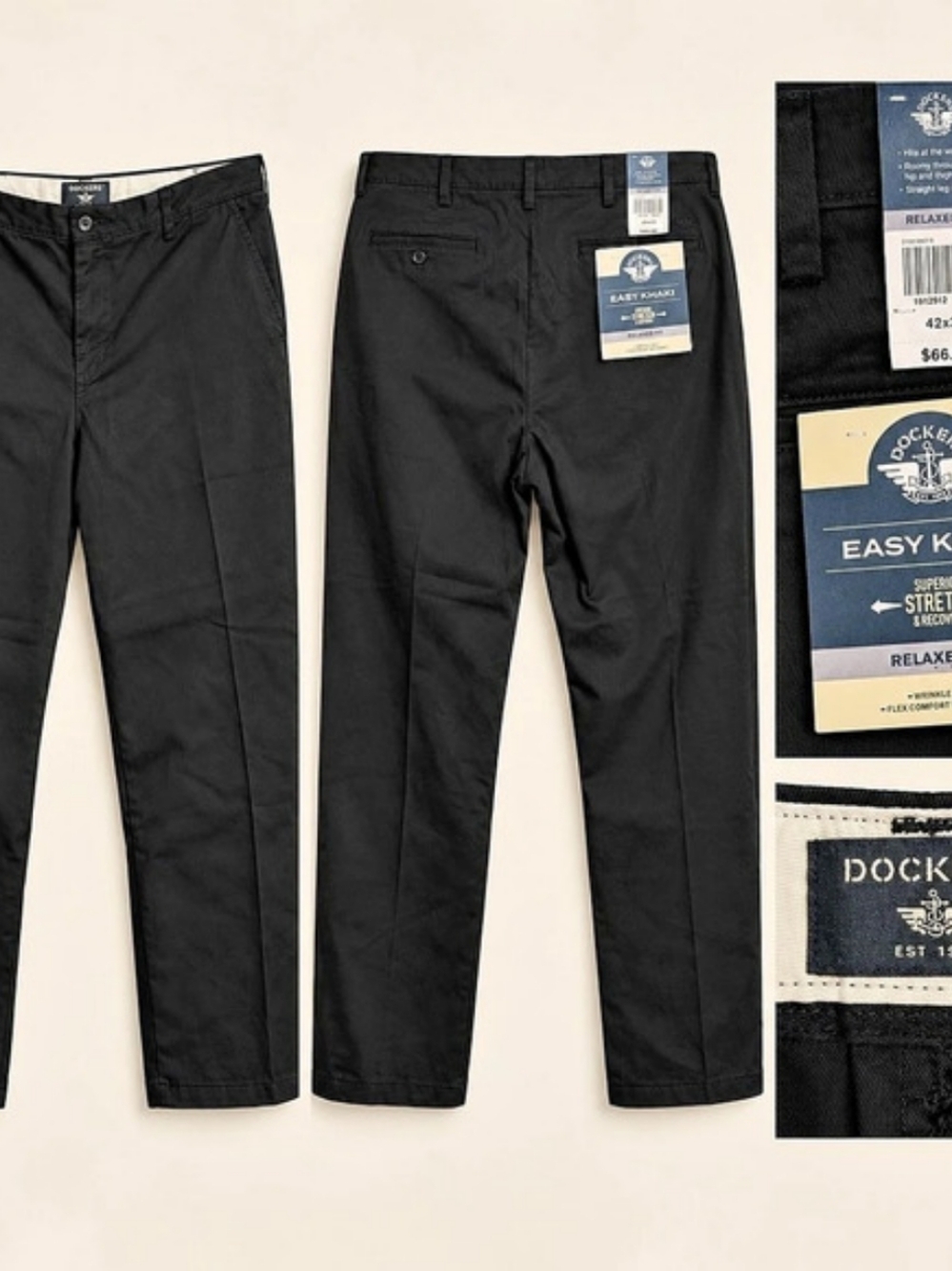 Dockers Easy Khaki Relaxed Fit Pants Black Waist 42x32 NWT